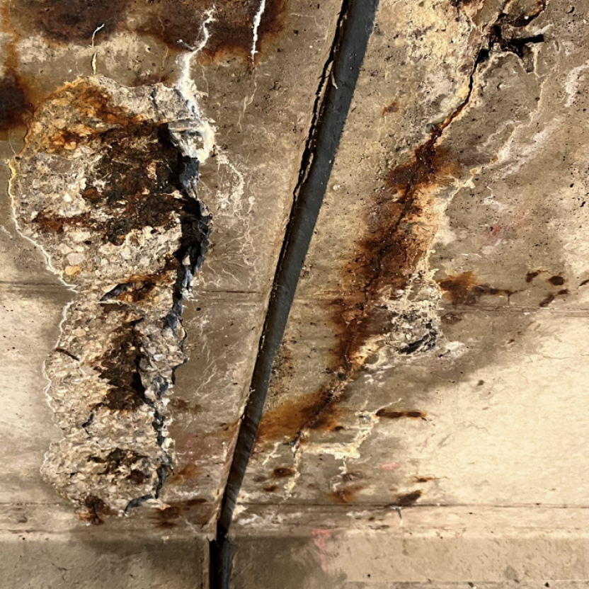 Damage: Excessive concrete cracking leads to significant salt leaching, rusting, and deterioration.